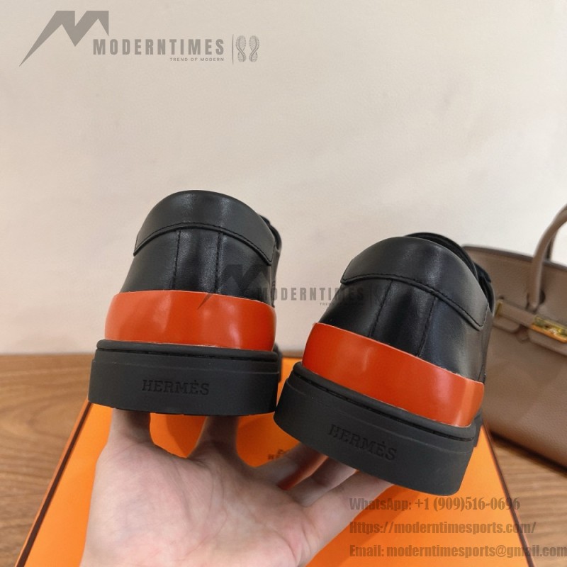 HERMES black leather low-top sneakers unisex luxury shoes
