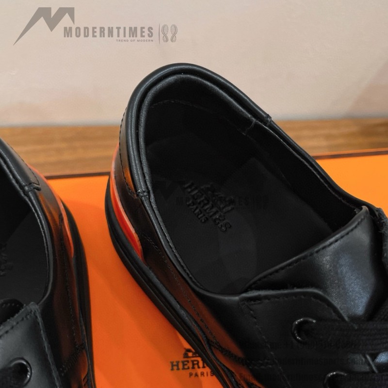 HERMES black leather low-top sneakers unisex luxury shoes