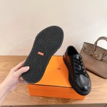 HERMES black leather low-top sneakers unisex luxury shoes
