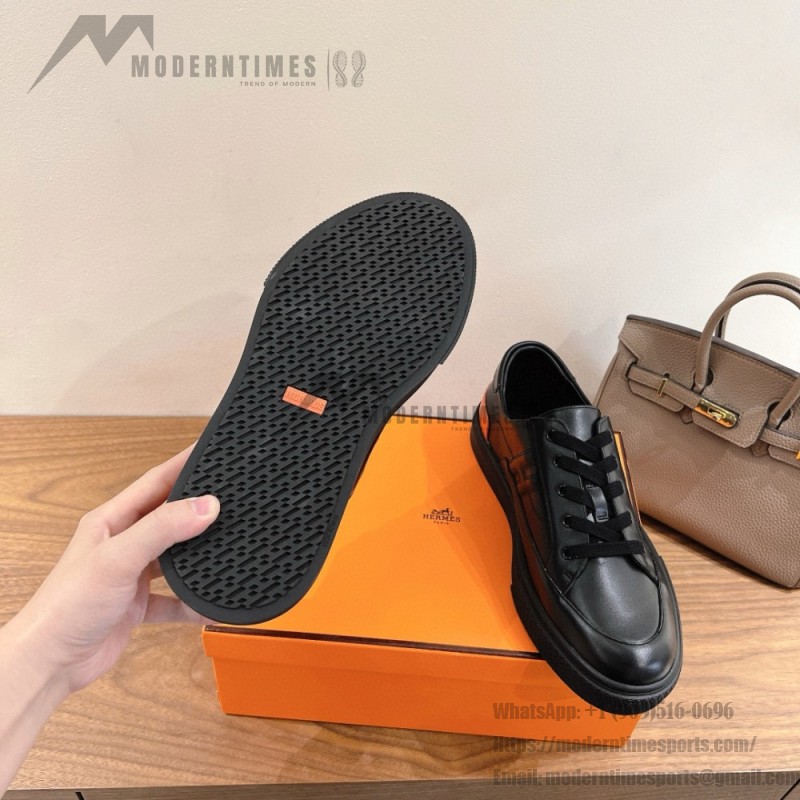HERMES black leather low-top sneakers unisex luxury shoes