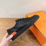 HERMES black leather low-top sneakers unisex luxury shoes