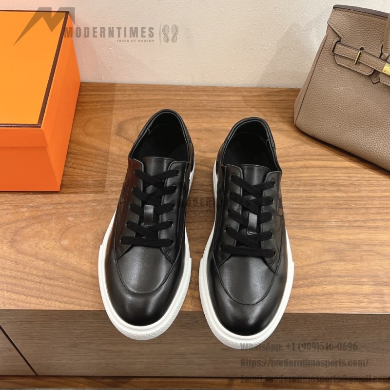 HERMES black leather low-top sneakers unisex luxury shoes