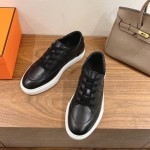 HERMES black leather low-top sneakers unisex luxury shoes