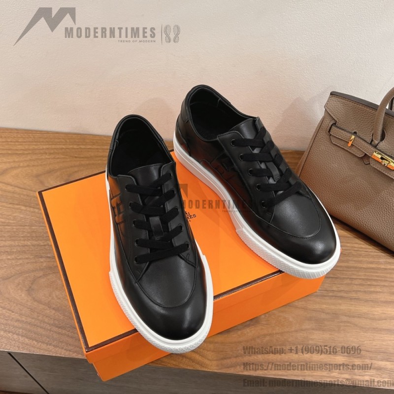 HERMES black leather low-top sneakers unisex luxury shoes