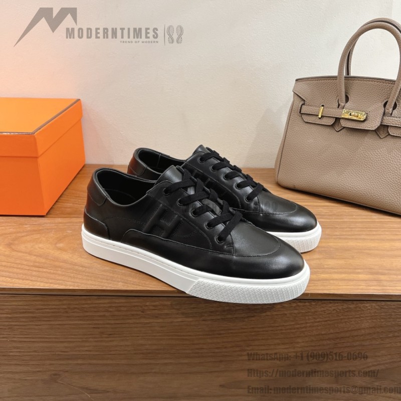 HERMES black leather low-top sneakers unisex luxury shoes