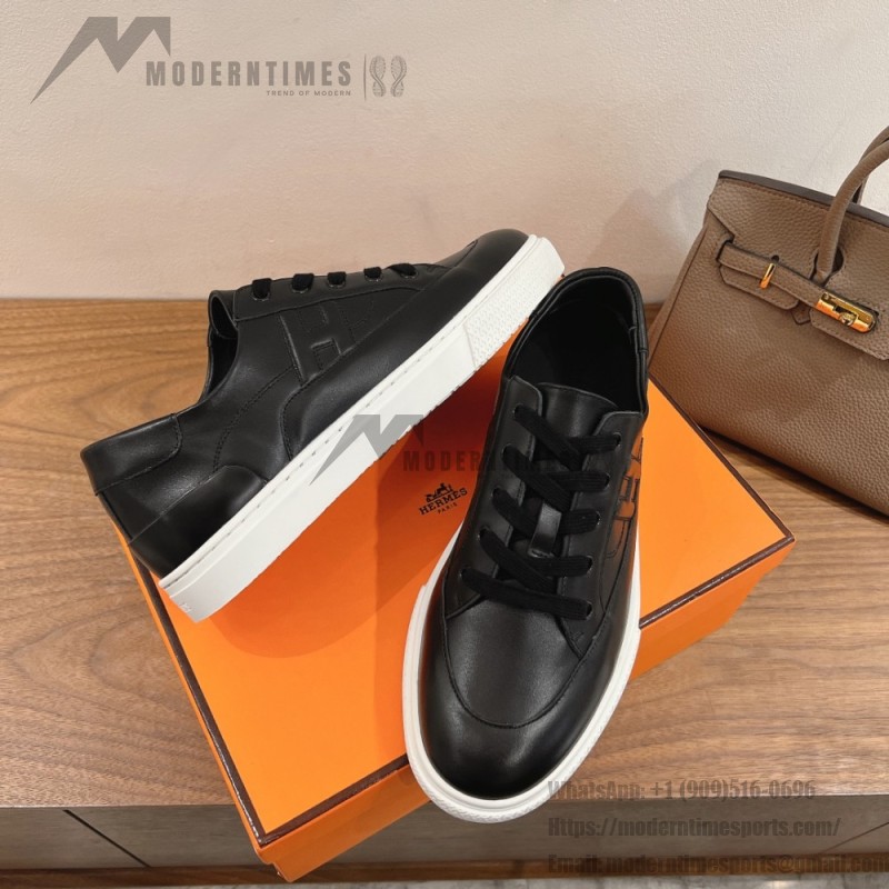 HERMES black leather low-top sneakers unisex luxury shoes