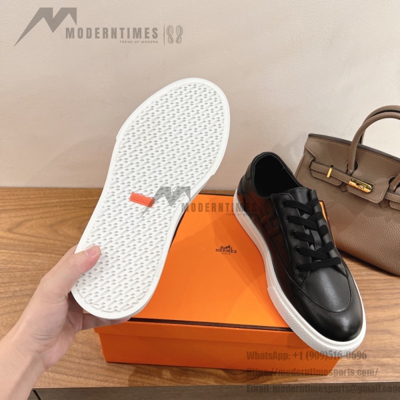 HERMES black leather low-top sneakers unisex luxury shoes