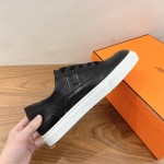 HERMES black leather low-top sneakers unisex luxury shoes