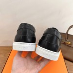 HERMES black leather low-top sneakers unisex luxury shoes