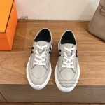 HERMES grey leather low-top sneakers unisex luxury designer shoes