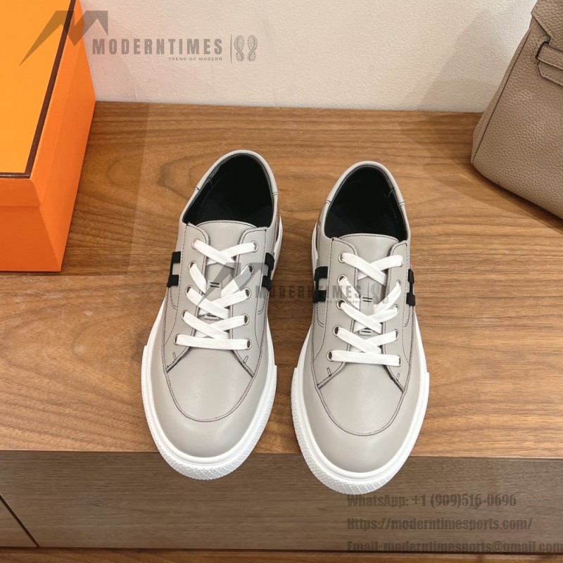 HERMES grey leather low-top sneakers unisex luxury designer shoes
