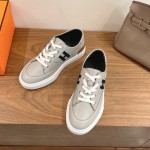 HERMES grey leather low-top sneakers unisex luxury designer shoes