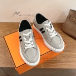 HERMES grey leather low-top sneakers unisex luxury designer shoes