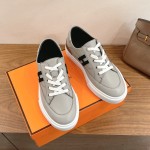 HERMES grey leather low-top sneakers unisex luxury designer shoes