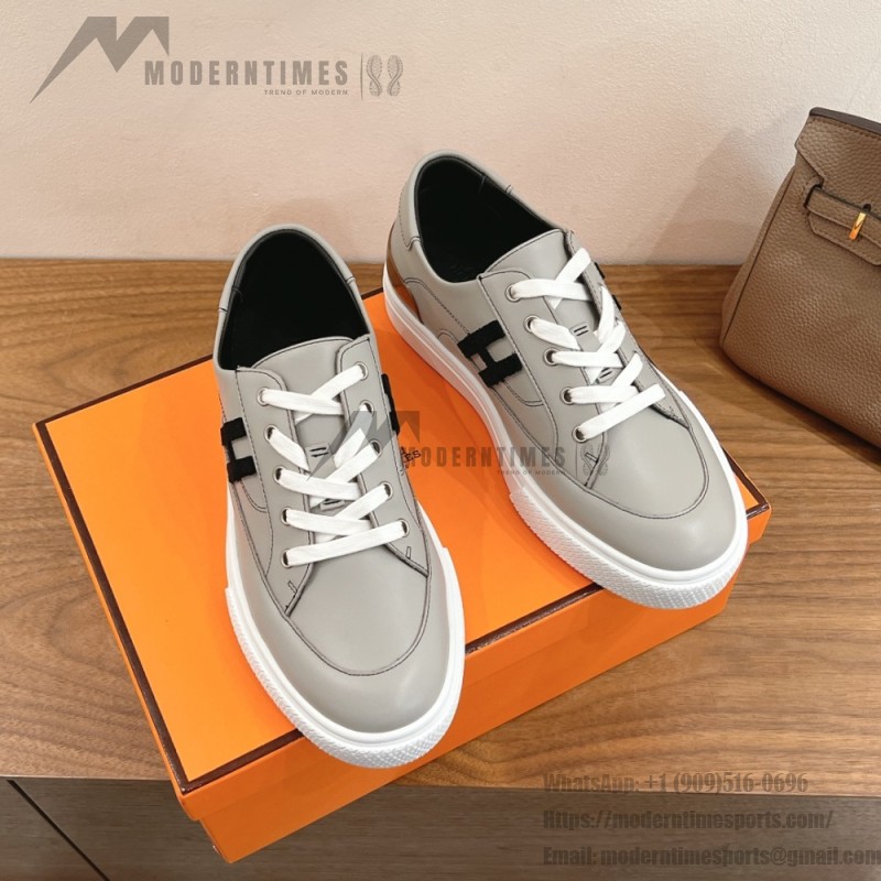 HERMES grey leather low-top sneakers unisex luxury designer shoes