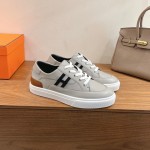HERMES grey leather low-top sneakers unisex luxury designer shoes