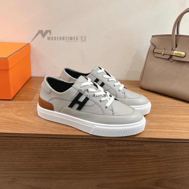 HERMES grey leather low-top sneakers unisex luxury designer shoes