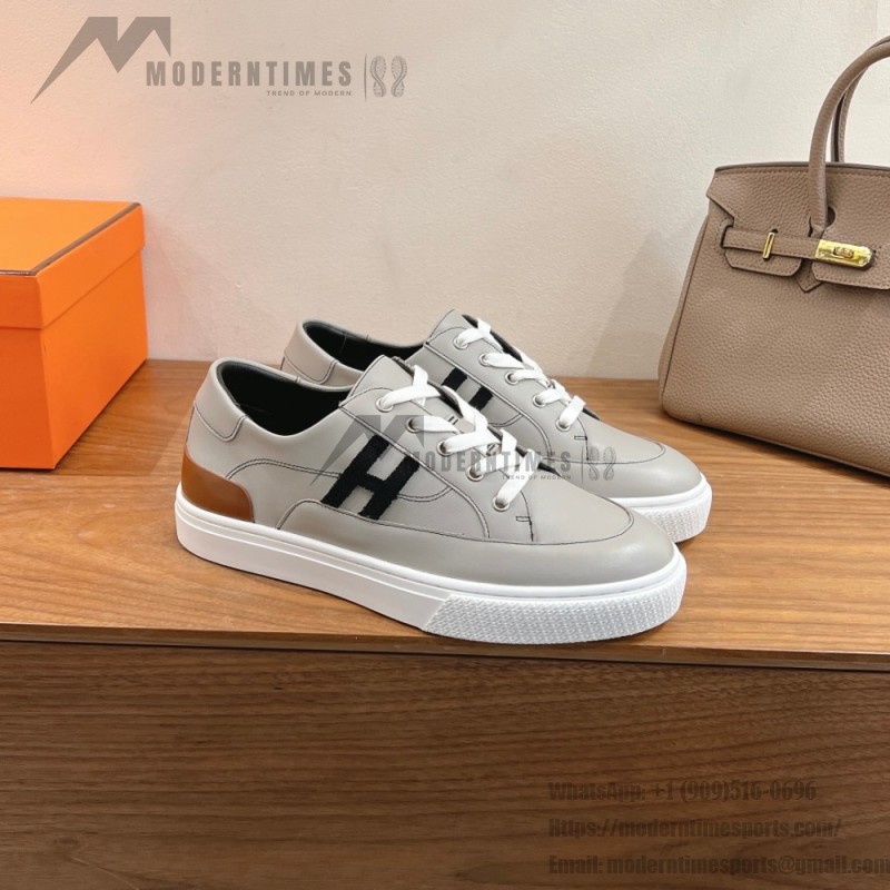 HERMES grey leather low-top sneakers unisex luxury designer shoes