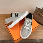 HERMES grey leather low-top sneakers unisex luxury designer shoes
