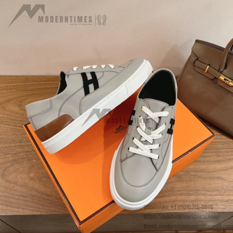 HERMES grey leather low-top sneakers unisex luxury designer shoes