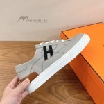 HERMES grey leather low-top sneakers unisex luxury designer shoes