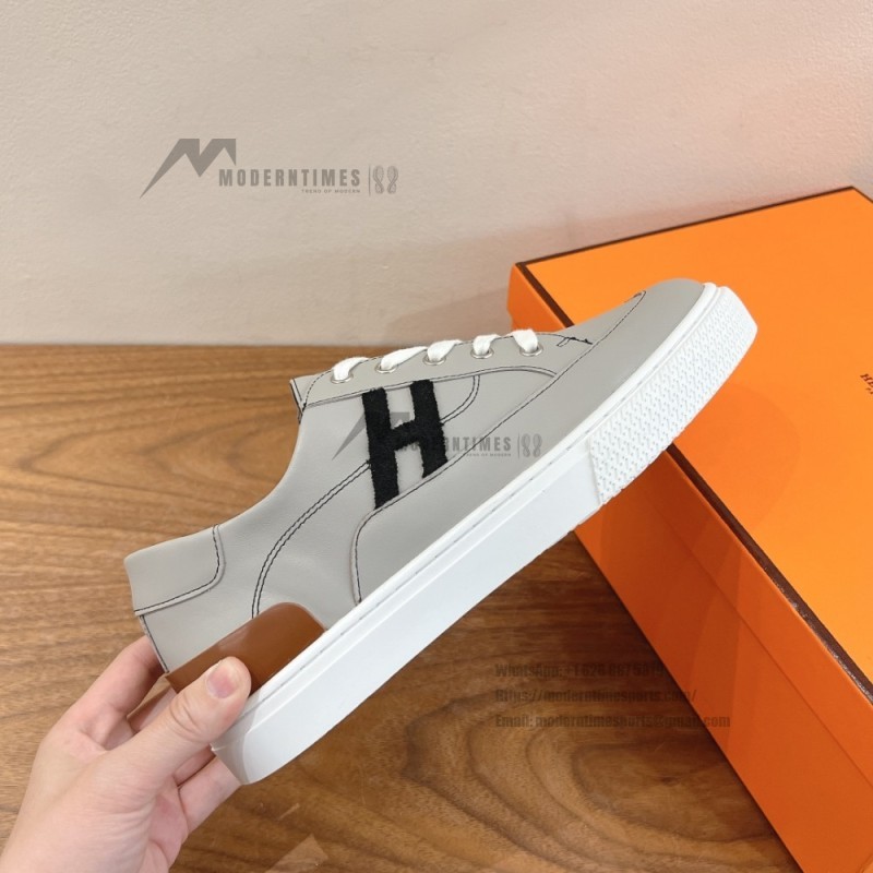 HERMES grey leather low-top sneakers unisex luxury designer shoes
