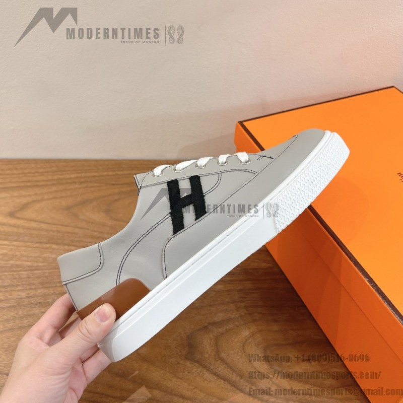 HERMES grey leather low-top sneakers unisex luxury designer shoes