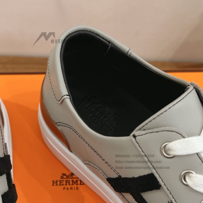 HERMES grey leather low-top sneakers unisex luxury designer shoes