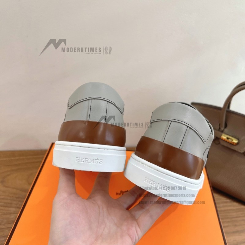 HERMES grey leather low-top sneakers unisex luxury designer shoes