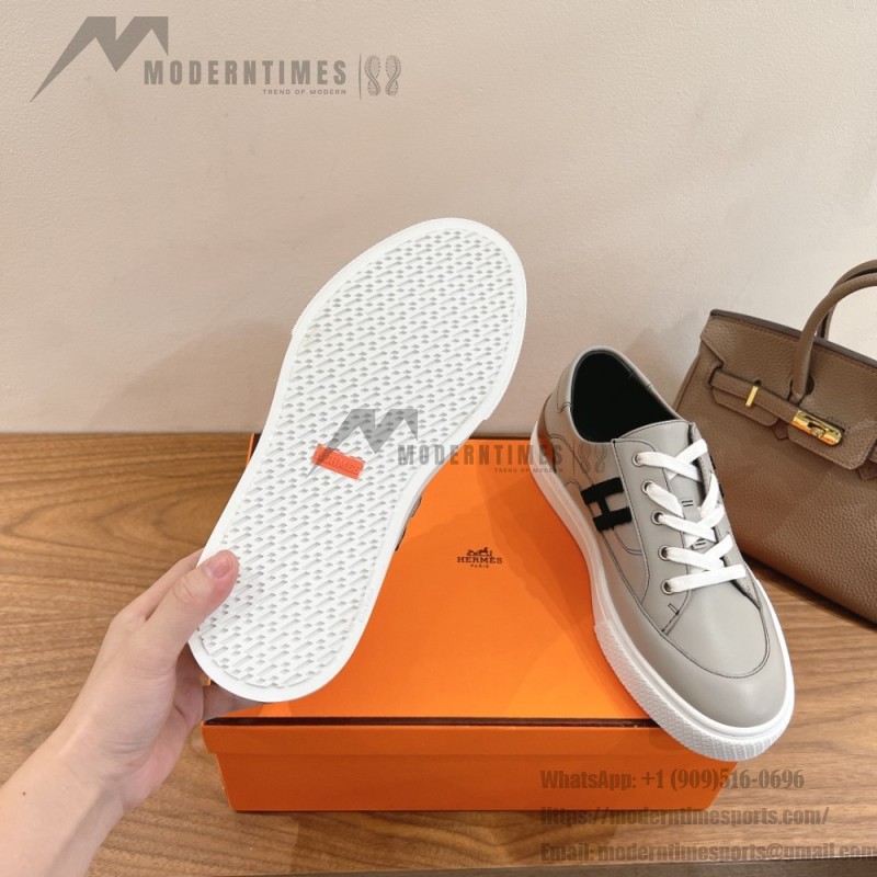 HERMES grey leather low-top sneakers unisex luxury designer shoes
