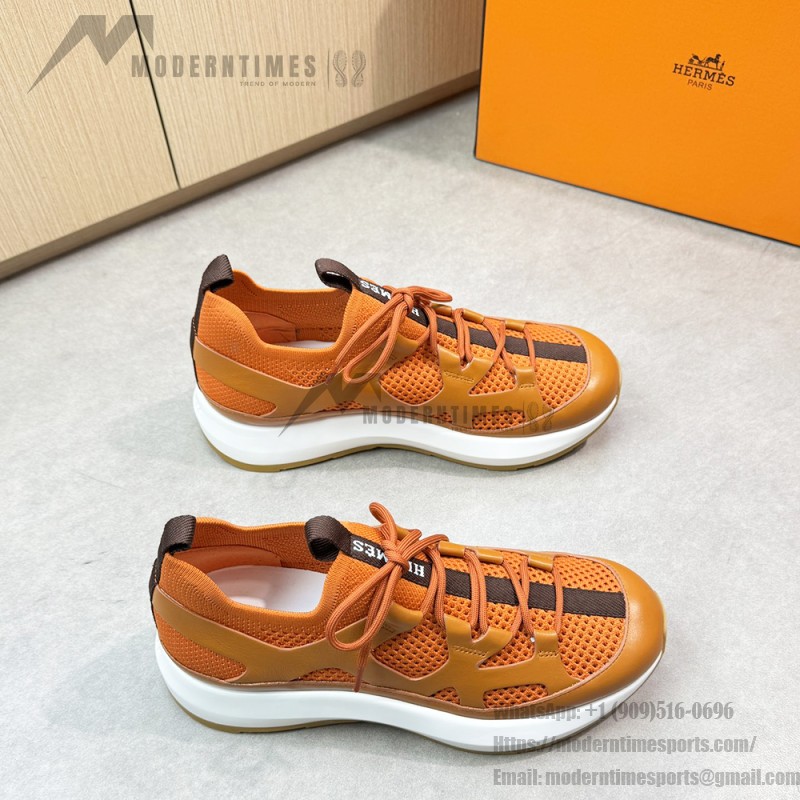 HERMES Katana Sneakers H251981ZHO1400 Orange H Naturel men’s luxury sport shoes