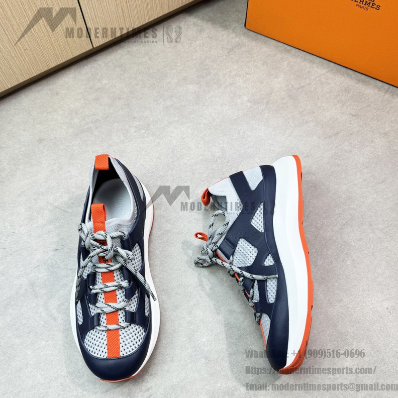 HERMES Katana men’s luxury sneakers grey navy side view