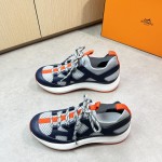 HERMES Katana men’s luxury sneakers grey navy side view