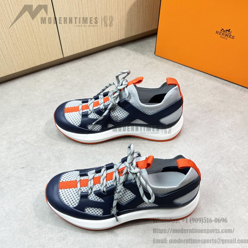 HERMES Katana men’s luxury sneakers grey navy side view