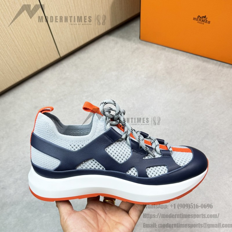 HERMES Katana men’s luxury sneakers grey navy side view