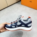 HERMES Katana men’s luxury sneakers grey navy side view