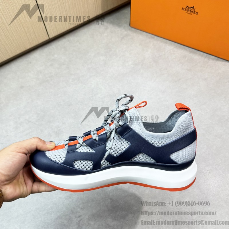 HERMES Katana men’s luxury sneakers grey navy side view