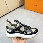 HERMES Katana Sneakers H251981ZHX3420 Étoupe Noir men luxury sport sneakers side view