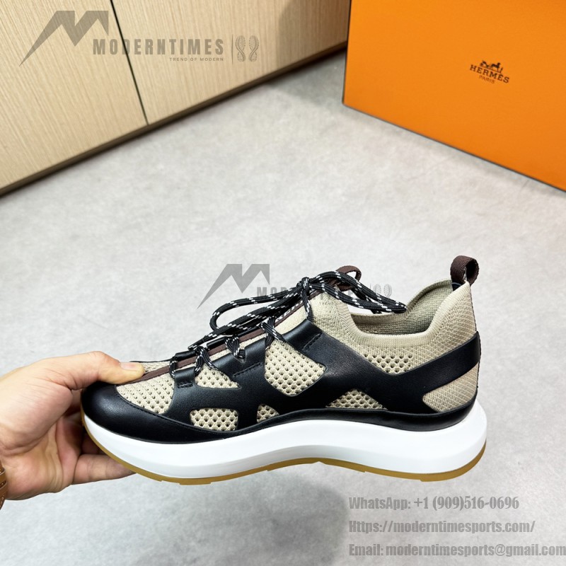 HERMES Katana Sneakers H251981ZHX3420 Étoupe Noir men luxury sport sneakers side view