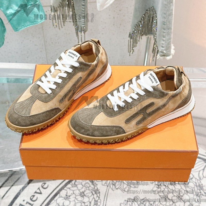 HERMES Jet Sneakers Beige Lin Vert Toundra luxury low-top designer shoes
