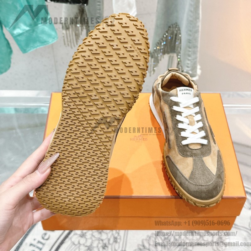 HERMES Jet Sneakers Beige Lin Vert Toundra luxury low-top designer shoes
