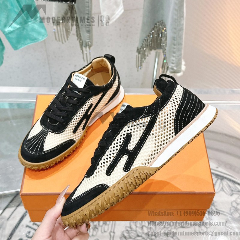 HERMES Jet Sneakers H251134Zv5K340 Beige Lin Naturel luxury mesh sneakers side view