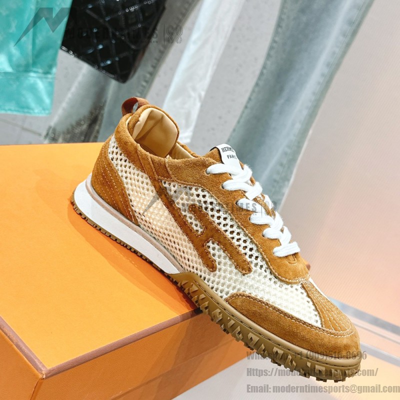 HERMES Jet Sneakers H251134Zv5K340 Beige Lin Naturel luxury mesh sneakers side view
