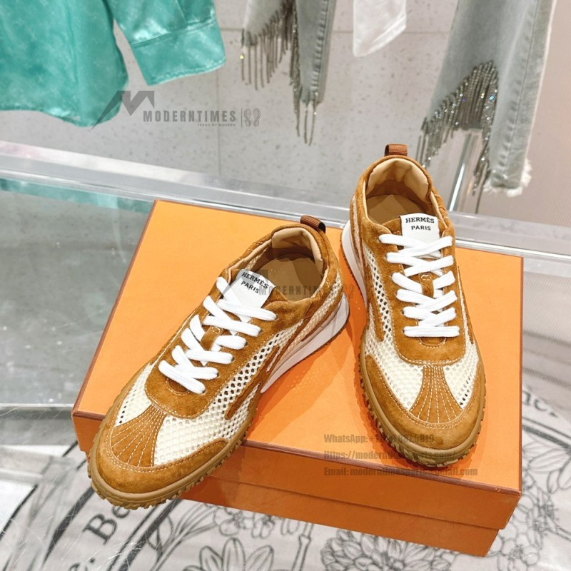 HERMES Jet Sneakers H251134Zv5K340 Beige Lin Naturel luxury mesh sneakers side view