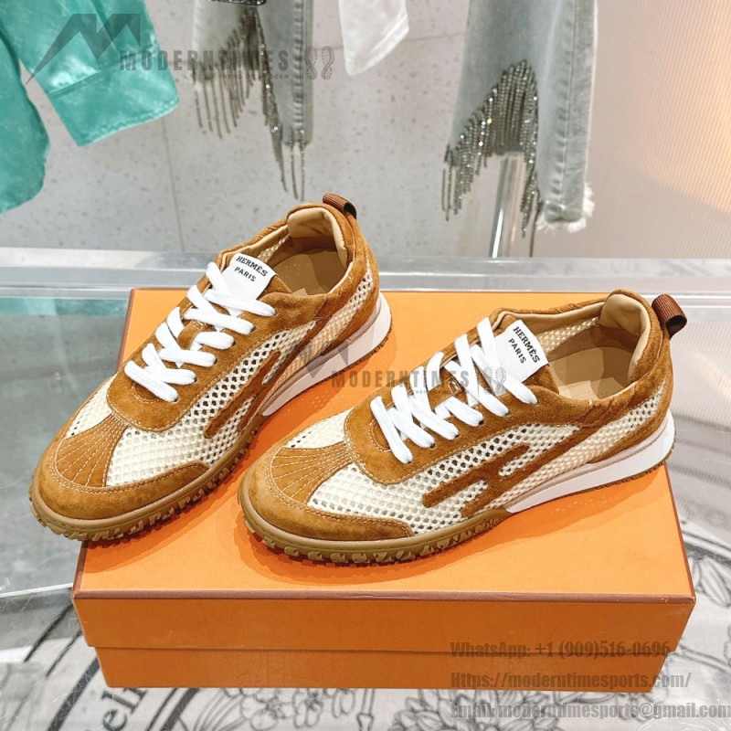 HERMES Jet Sneakers H251134Zv5K340 Beige Lin Naturel luxury mesh sneakers side view