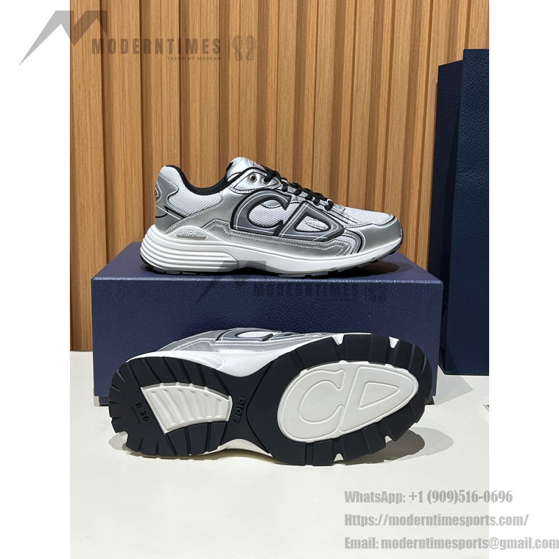 DIOR B30 White Silver Mesh & Calfskin Sneakers for Men and Women DIOR B30 White Silver Sneakers 3SN279ZYG H869 Luxury Designer Shoes