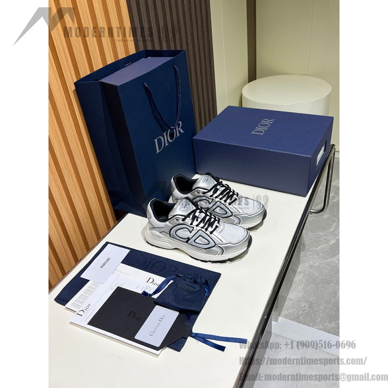 DIOR B30 White Silver Mesh & Calfskin Sneakers for Men and Women DIOR B30 White Silver Sneakers 3SN279ZYG H869 Luxury Designer Shoes