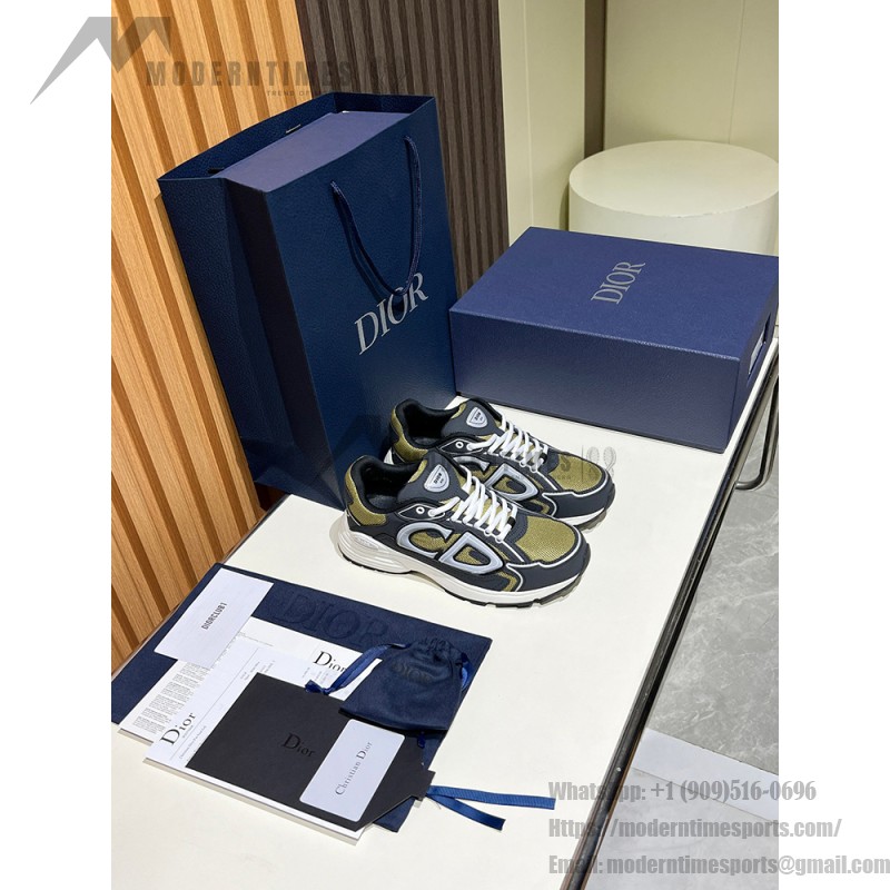 DIOR B30 Deep Green Black Sneakers for Men and Women DIOR B30 Deep Green Black Sneakers 3SN279ZRD H664 Luxury Mesh and Calfskin Shoes