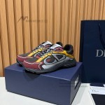 DIOR B30 Deep Gray Burgundy Mesh and Calfskin Sneakers for Men and Women