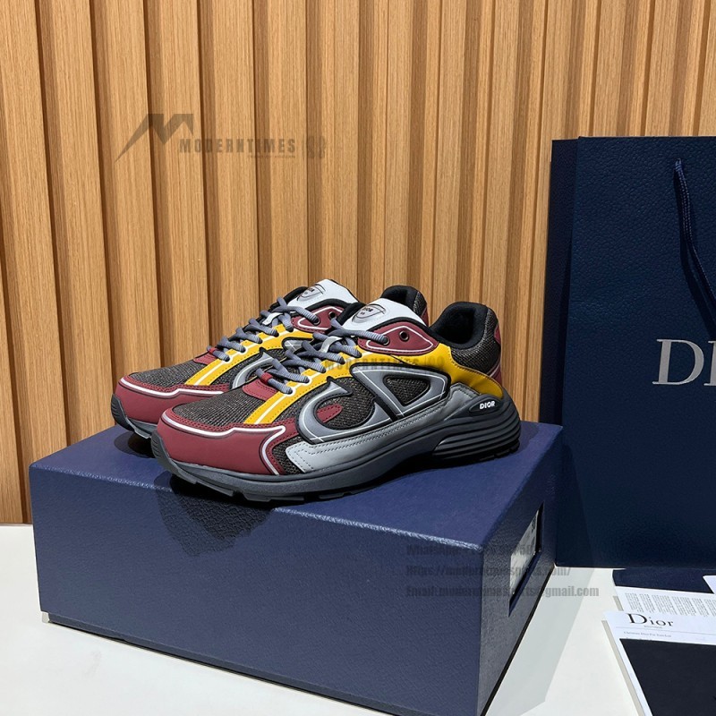 DIOR B30 Deep Gray Burgundy Mesh and Calfskin Sneakers for Men and Women